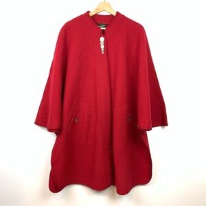 Geiger Cape Jacket Poncho Boiled Wool Red Ornate Buttons Sz 38 Austria Old Money